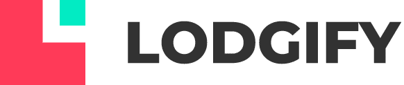 Lodgify logo with a geometric red and teal design on the left, followed by the text "LODGIFY" in bold black letters, representing leading Vacation Rental Software.