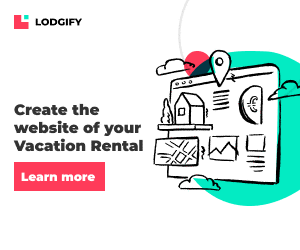 An illustrated ad for Lodgify features a website builder interface with vacation rental icons and the text, "Create the website of your Vacation Rental with our Vacation Rental Software. Learn more.