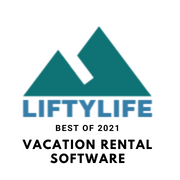 Logo with green mountain graphic above the text "LiftyLife." Below, it reads "Best of 2021 Vacation Rental Software" in black capital letters, highlighting excellence in Vacation Rental Software.