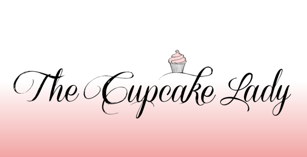 Logo for "The Cupcake Lady" with elegant script font, a small cupcake illustration above the text, and a pink gradient background—perfect for adding sweetness to any Harrison Hot Springs wedding.