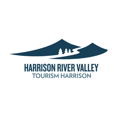 Logo featuring stylized blue mountains with trees and the text “Harrison River Valley Tourism Harrison” underneath, reflecting the scenic beauty ideal for vacation rental management in Harrison Hot Springs.