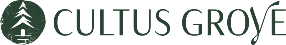 Logo for "Cultus Grove" features a pine tree inside a circle on the left and the text "CULTUS GROVE" in modern, dark green font—an ideal look for any Buyers Guide or brand identity.